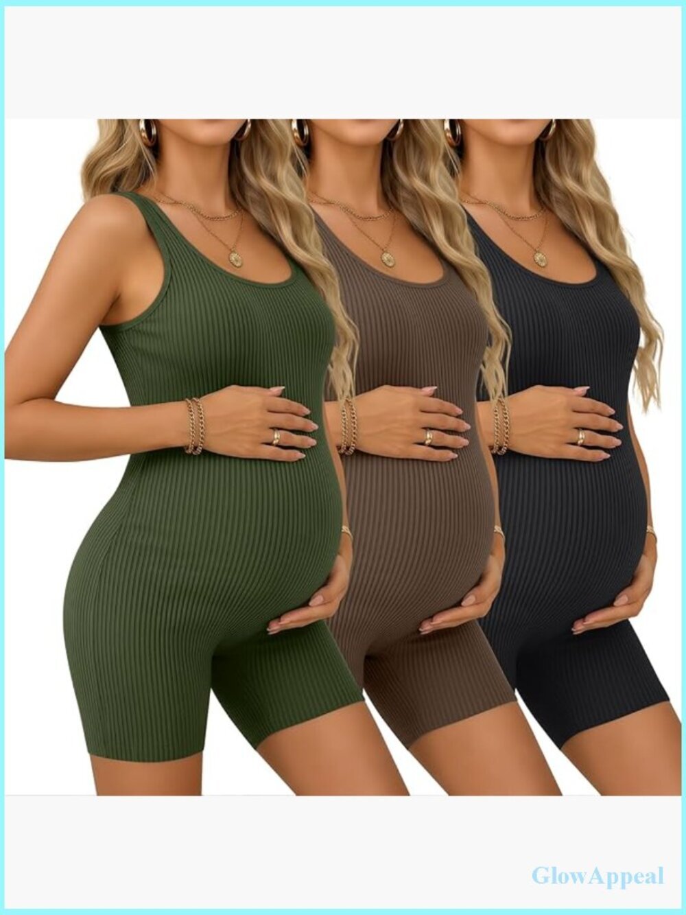 Maternity Bodysuit Jumpsuits 3 Pack Ribbed Cotton Sleeveless Tank Shorts